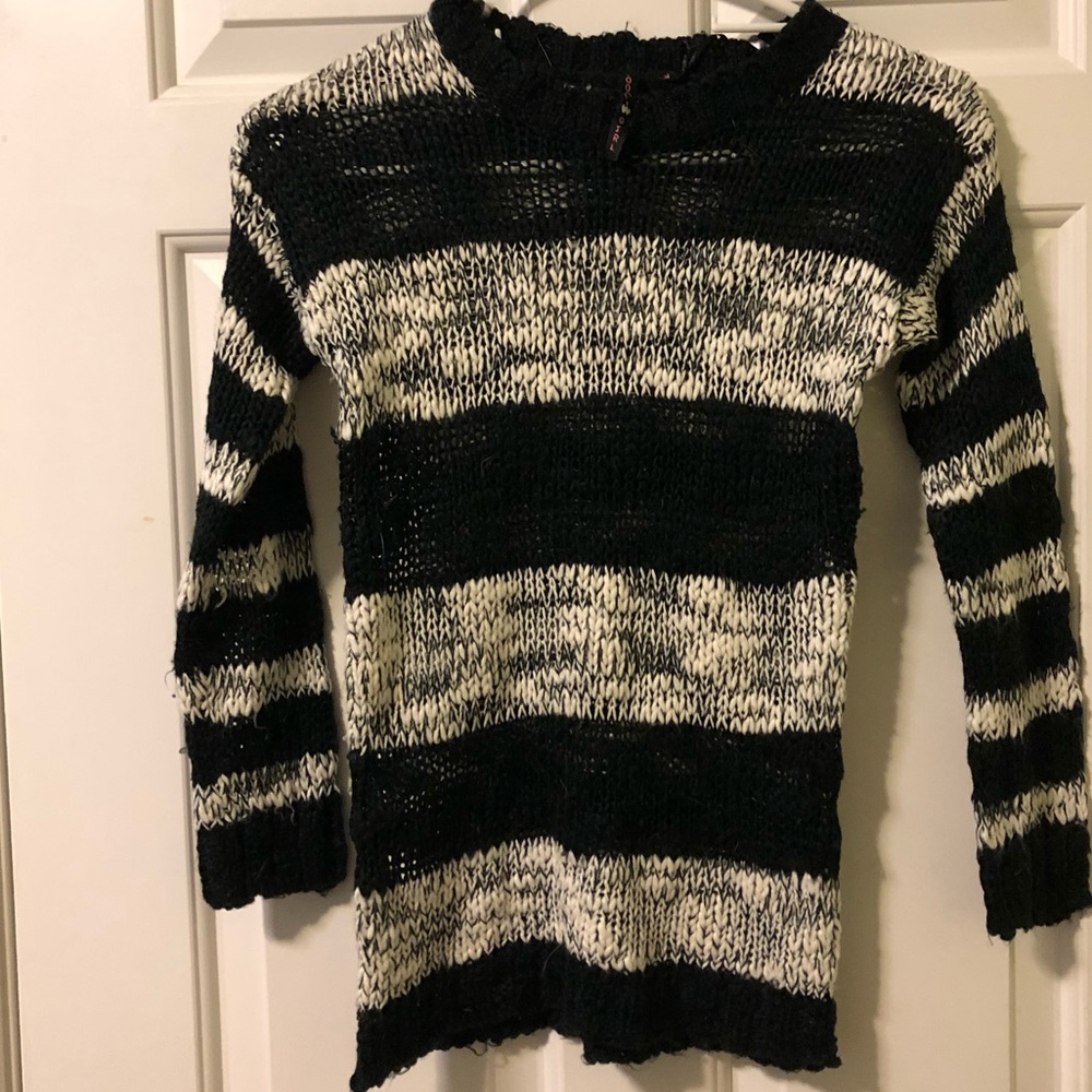 Poof Girl sweater, black/white stripes, textured
